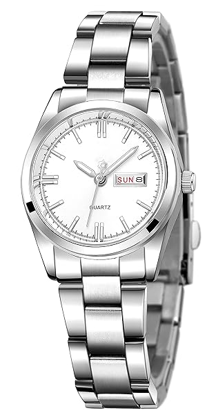 CARLIEN Women's Luminous Waterproof Calendar Stainless Steel Dress Quartz Wrist Watch White - View 2 of 8
