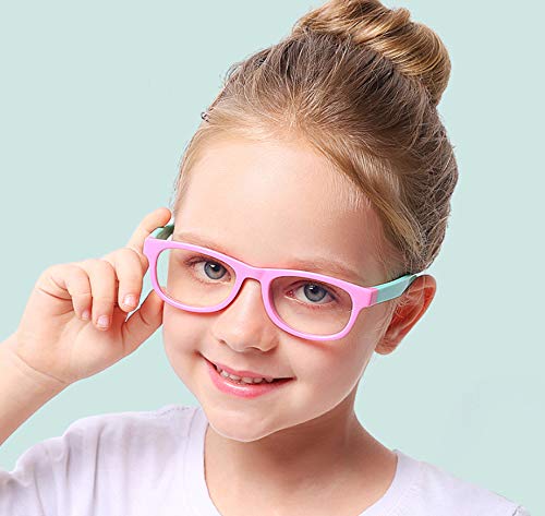 FOURCHEN FOURCHEN Anti Blue Light Glasses for Kids UV Protection Computer Eyeglasses Video Gaming Glasses in Pink Green - View 9 of 9