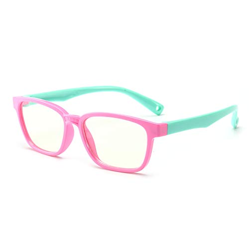 FOURCHEN FOURCHEN Anti Blue Light Glasses for Kids UV Protection Computer Eyeglasses Video Gaming Glasses in Pink Green
