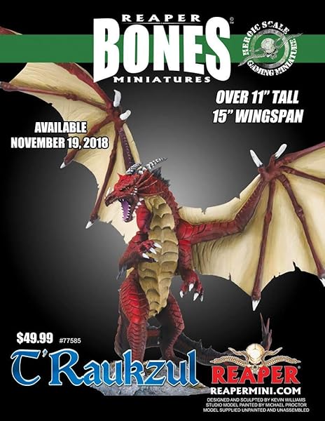 Reaper Bones T'Raukzul Heroic Scale Dragon High Quality Collectible Figure for Tabletop Gaming and Display