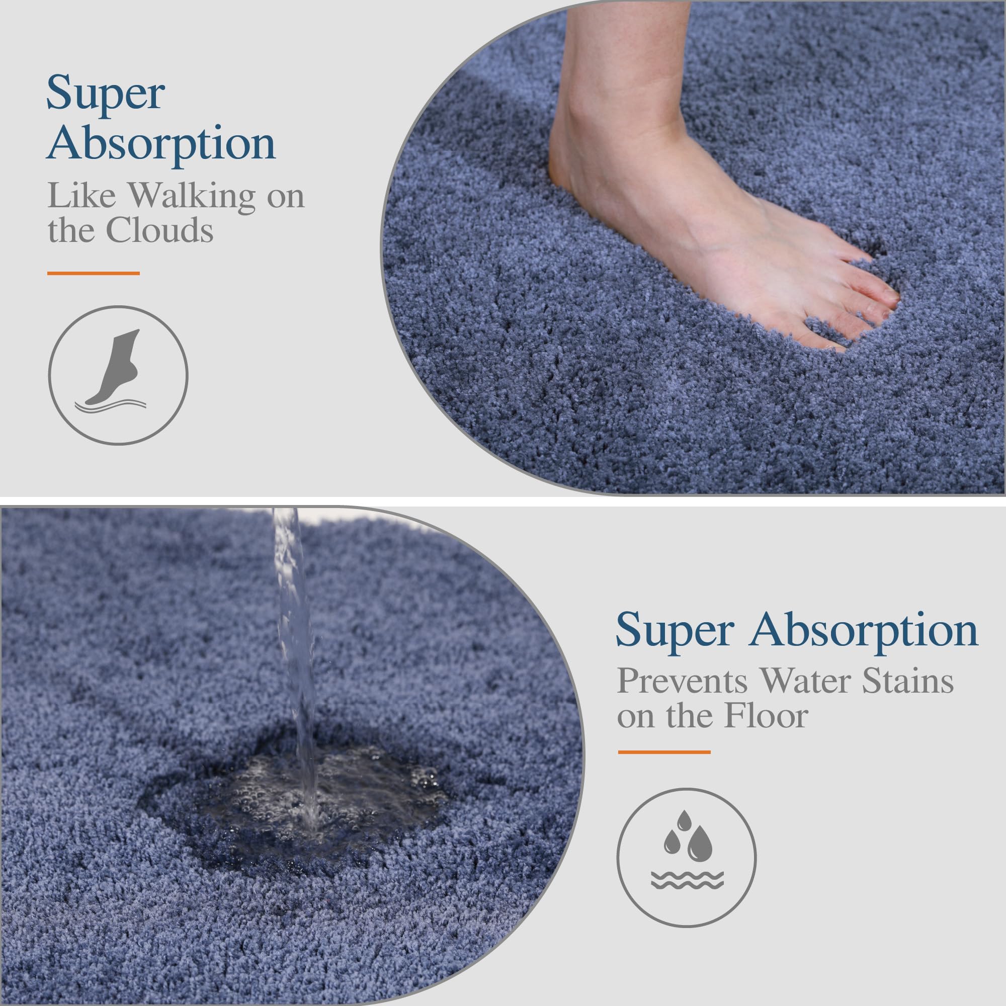 Walensee Non Slip Bath Mat 16 x 24 Blue Soft Microfiber Shaggy Water Absorbent Machine Washable Thick Plush Shower Rug - View 3 of 8