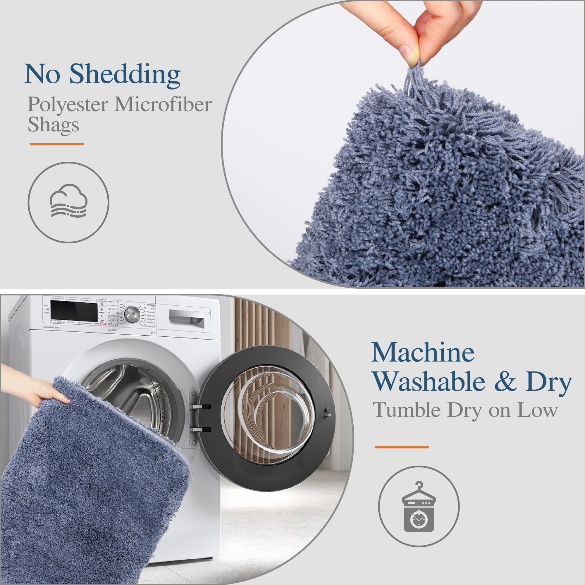 Walensee Non Slip Bath Mat 16 x 24 Blue Soft Microfiber Shaggy Water Absorbent Machine Washable Thick Plush Shower Rug - View 4 of 8