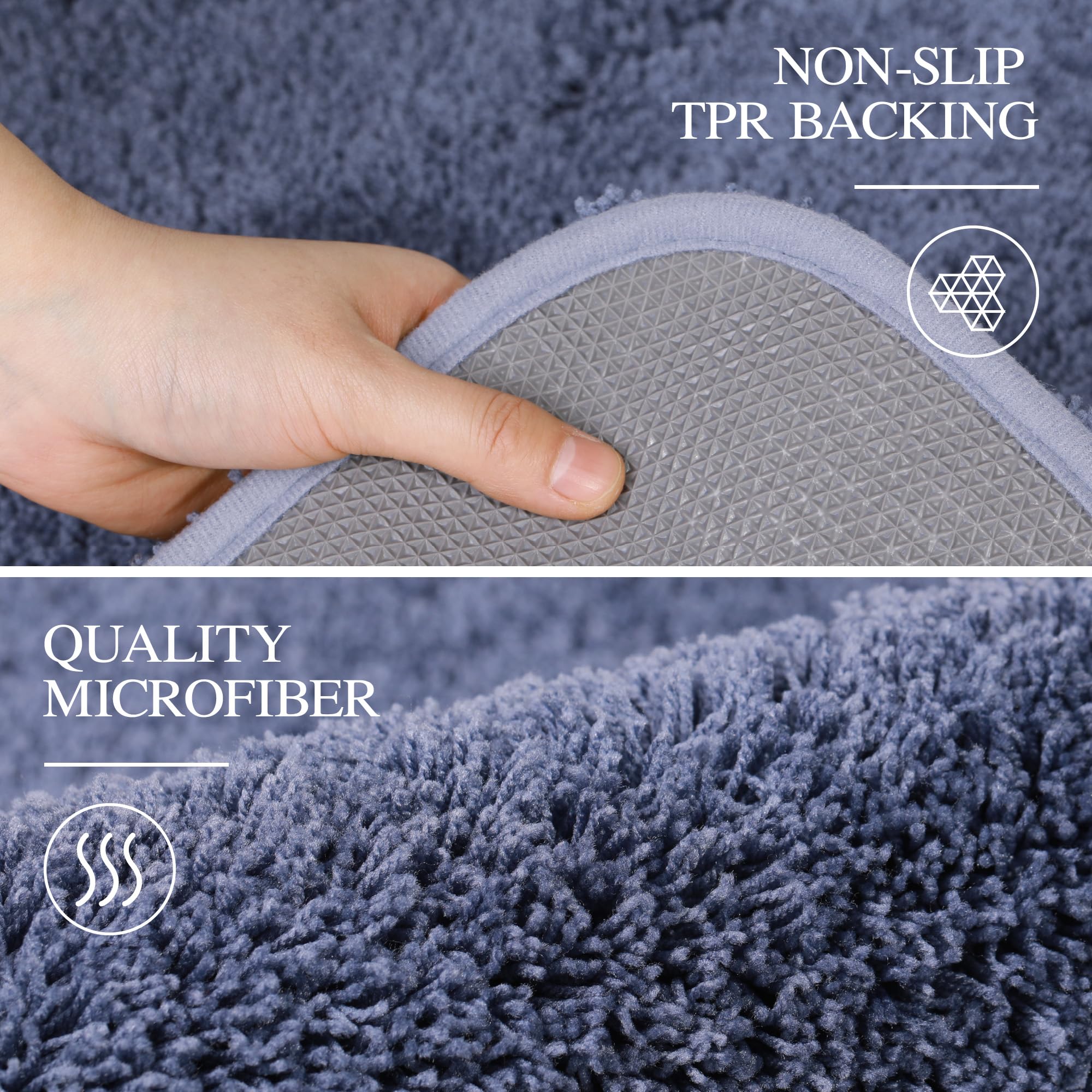 Walensee Non Slip Bath Mat 16 x 24 Blue Soft Microfiber Shaggy Water Absorbent Machine Washable Thick Plush Shower Rug - View 5 of 8