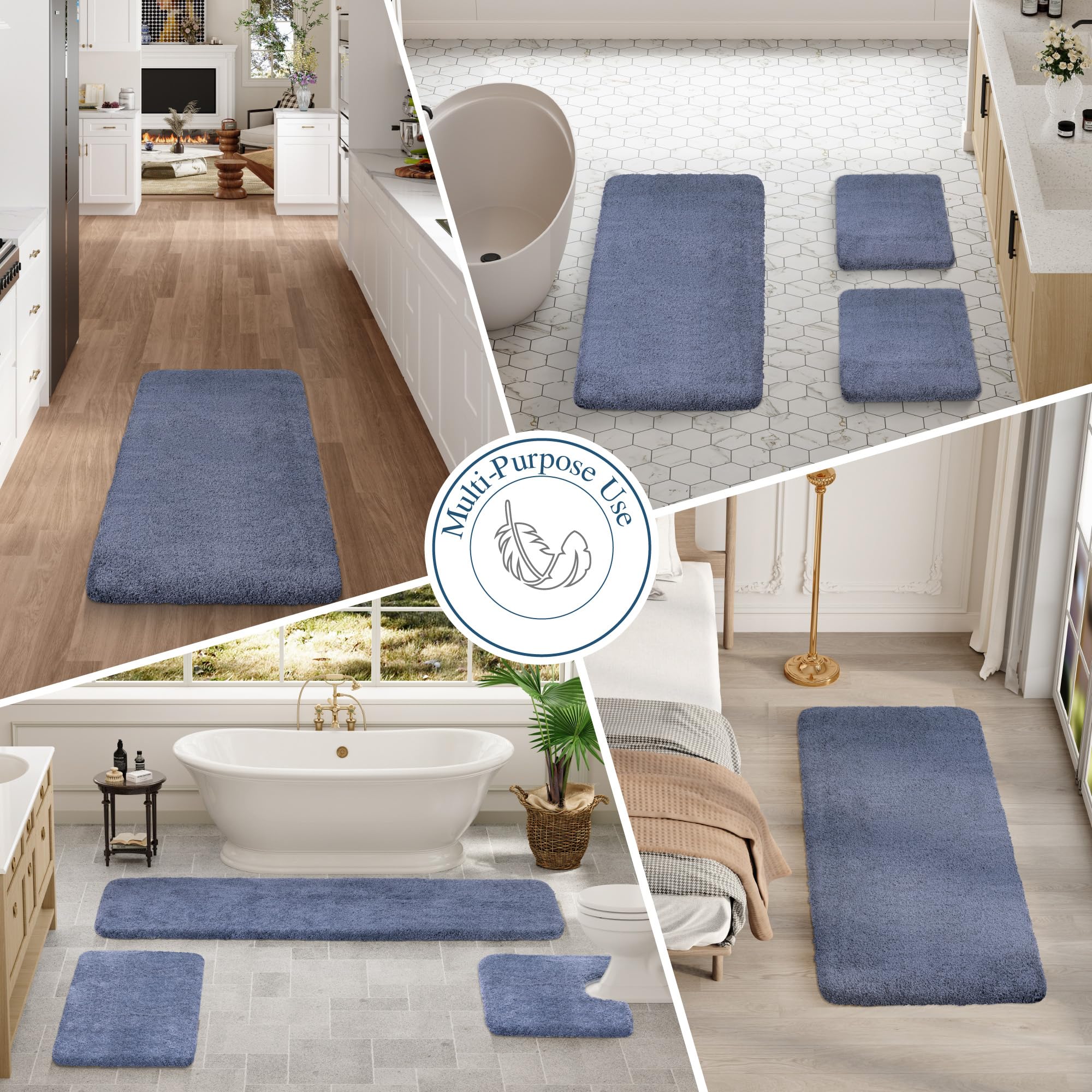 Walensee Non Slip Bath Mat 16 x 24 Blue Soft Microfiber Shaggy Water Absorbent Machine Washable Thick Plush Shower Rug - View 6 of 8