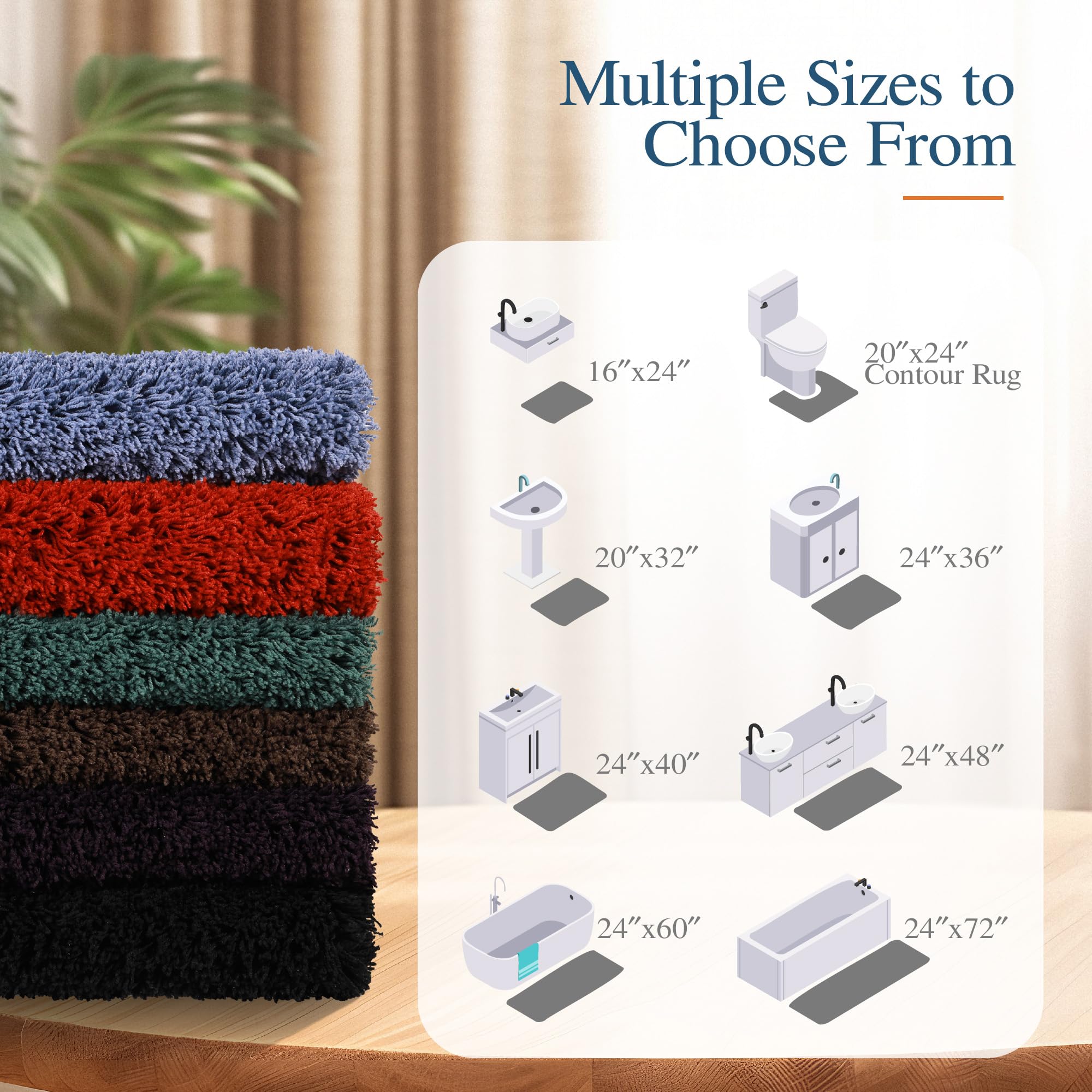 Walensee Non Slip Bath Mat 16 x 24 Blue Soft Microfiber Shaggy Water Absorbent Machine Washable Thick Plush Shower Rug - View 7 of 8