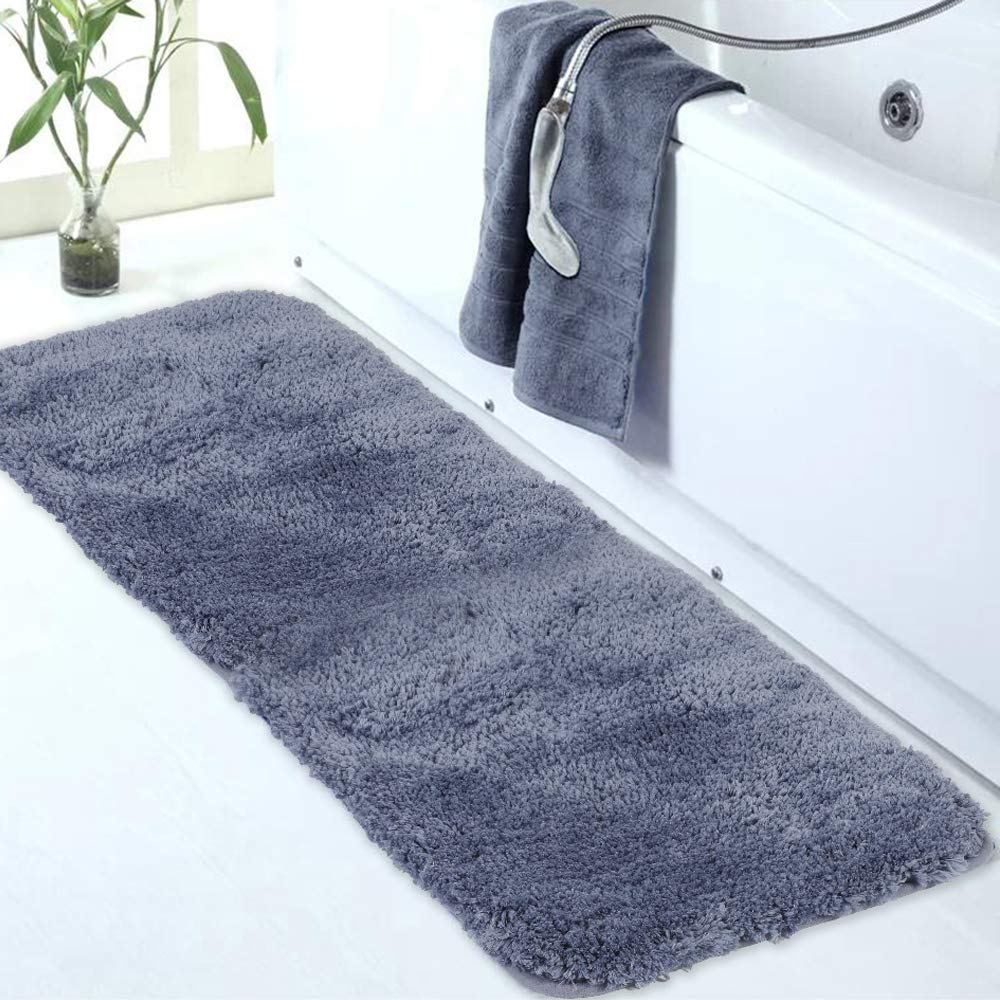 Walensee Non Slip Bath Mat 16 x 24 Blue Soft Microfiber Shaggy Water Absorbent Machine Washable Thick Plush Shower Rug