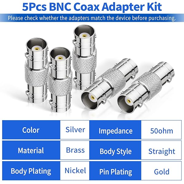 Superbat Superbat BNC Adapter 5pcs - Female to Female Coaxial Connector for CCTV & Video Broadcast Systems - View 3 of 6