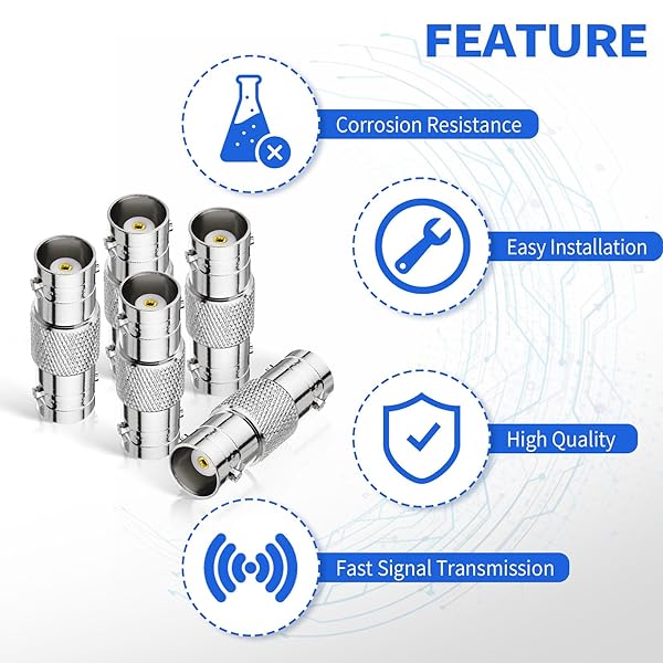 Superbat Superbat BNC Adapter 5pcs - Female to Female Coaxial Connector for CCTV & Video Broadcast Systems - View 4 of 6