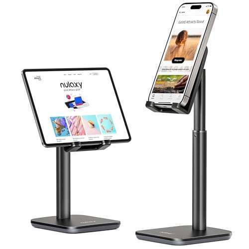 Nulaxy Adjustable Nulaxy Phone Stand for All Smartphones - Desk Holder Compatible with iPhone 16, 15, 14, 13, 12, Mini, Pro, Xs Max & More