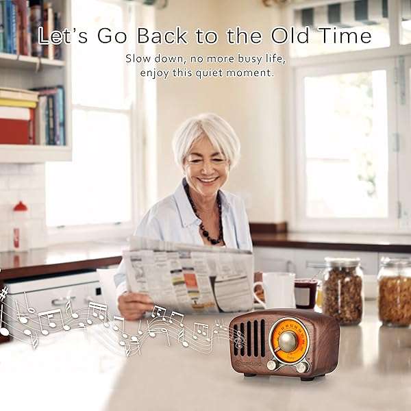 Greadio Vintage Greadio Walnut Bluetooth Speaker: Retro Radio with Bass Boost, FM & MP3, Bluetooth 5.0 - Loud Volume & Stylish Design - View 9 of 9