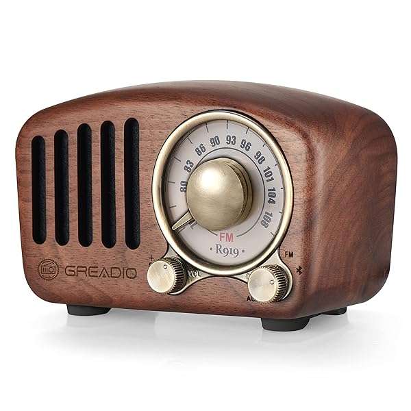 Greadio Vintage Greadio Walnut Bluetooth Speaker: Retro Radio with Bass Boost, FM & MP3, Bluetooth 5.0 - Loud Volume & Stylish Design - View 3 of 9