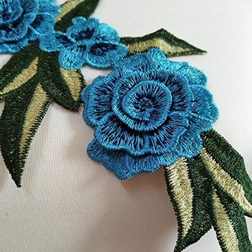 yinqin Classic Rose Peony Flower Embroidery Lace Applique for Garments 15.8x5.1in Blue Double Deck Sewing Accessory - View 2 of 2
