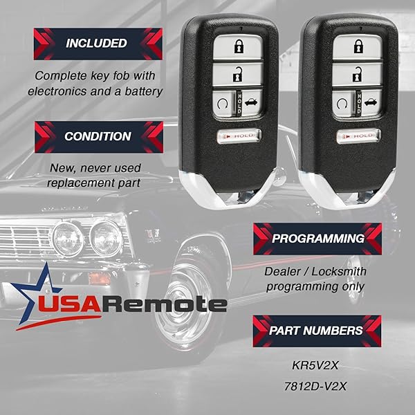 USARemote Smart Key Fob Keyless Entry Remote Set of 2 for 2016 2017 2018 Honda Civic EX LX KR5V2X - View 4 of 7