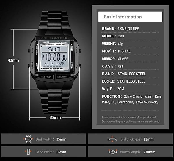 MASTOP MASTOP Mens Digital Sports Watch Waterproof Chronograph Alarm Stopwatch Business Wrist Watch Black Quartz Movement - View 7 of 8