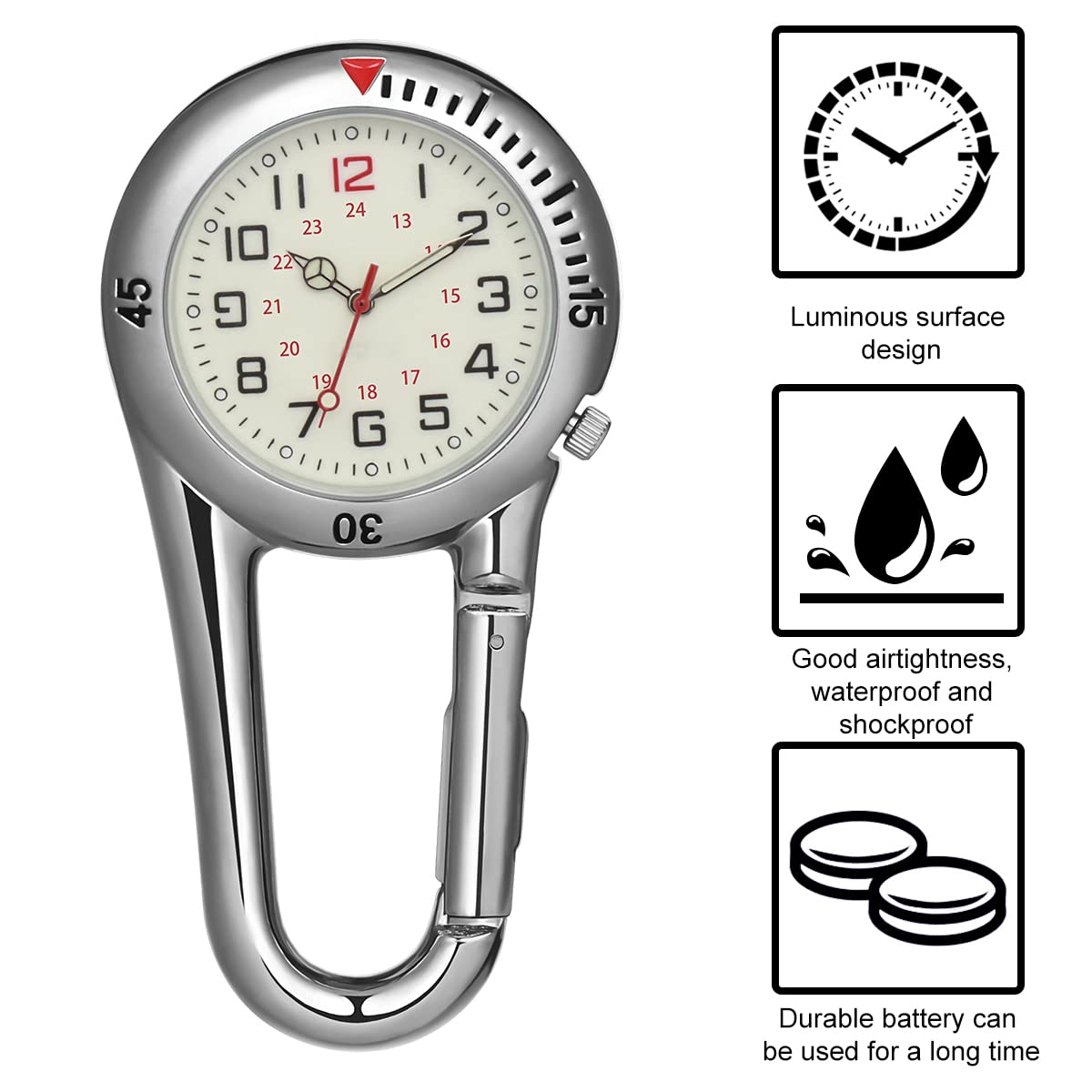 NICERIO NICERIO Clip-on Fob Watch with Night Light for Doctors Nurses Ideal for Rock Climbing and Mountaineering White - View 2 of 9