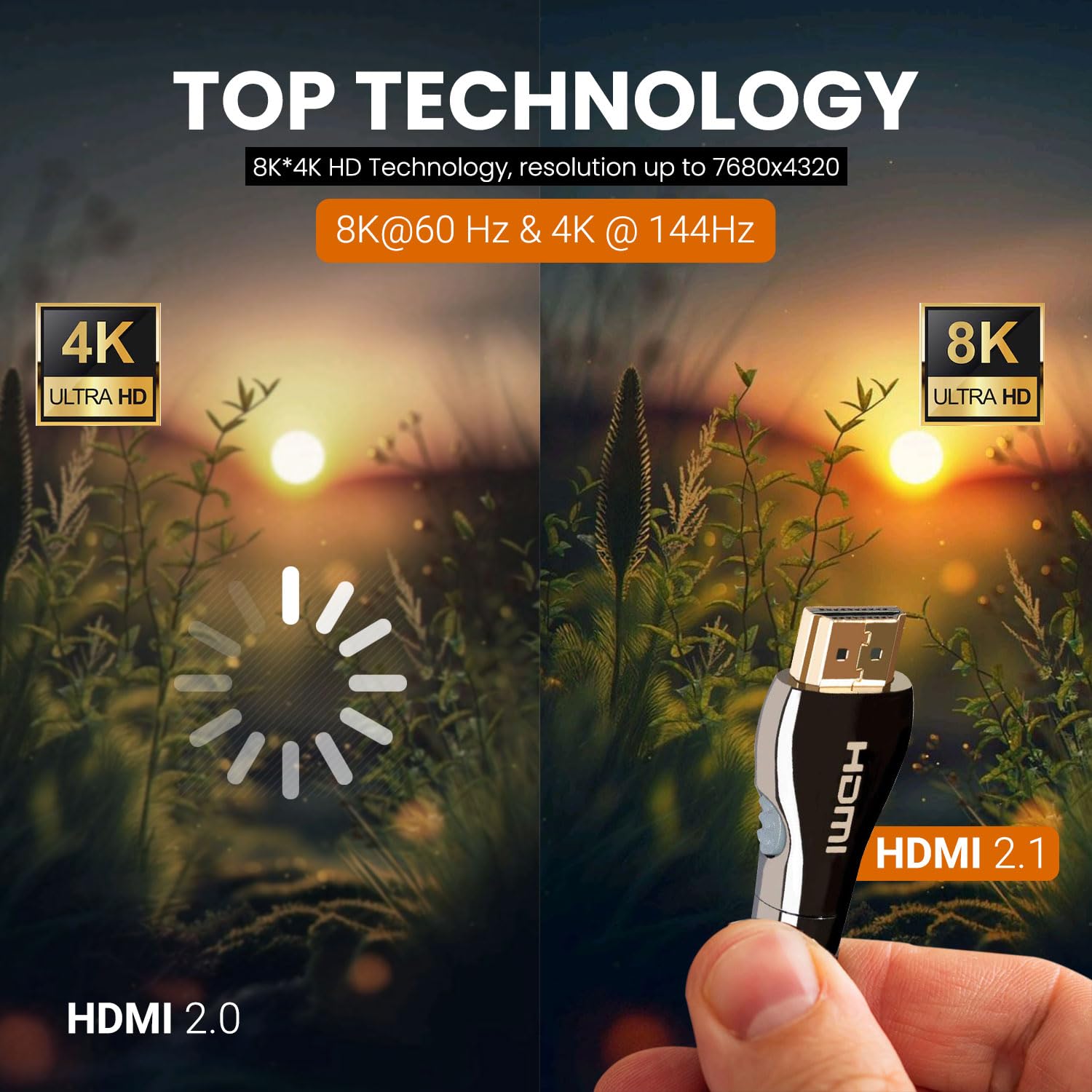 uptab Uptab Certified HDMI Cable 10FT Ultra High Speed 48Gbps HDR for PS5 Xbox Series X RTX 4090 Apple TV 4K Roku Fire Sony LG - View 3 of 8