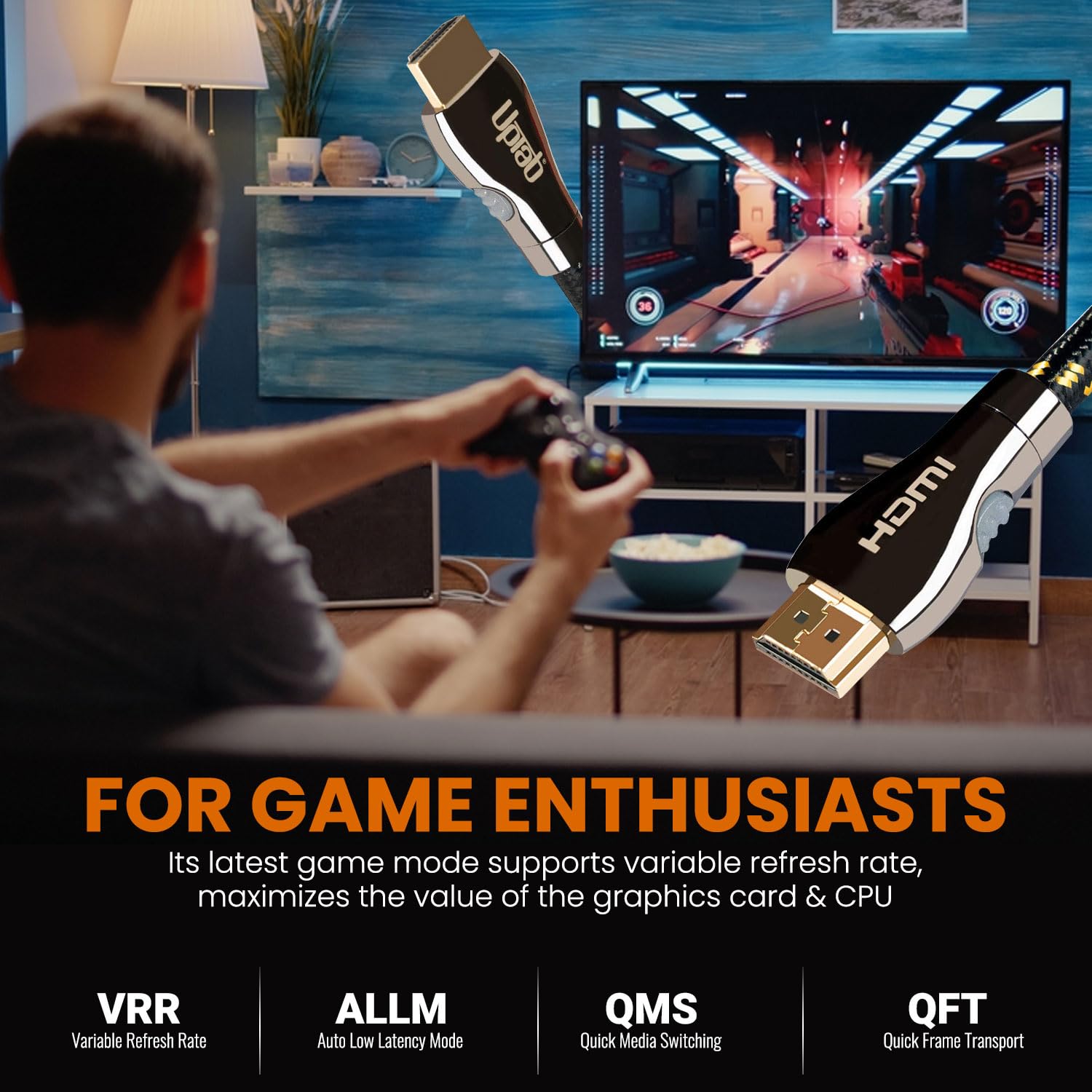 uptab Uptab Certified HDMI Cable 10FT Ultra High Speed 48Gbps HDR for PS5 Xbox Series X RTX 4090 Apple TV 4K Roku Fire Sony LG - View 5 of 8