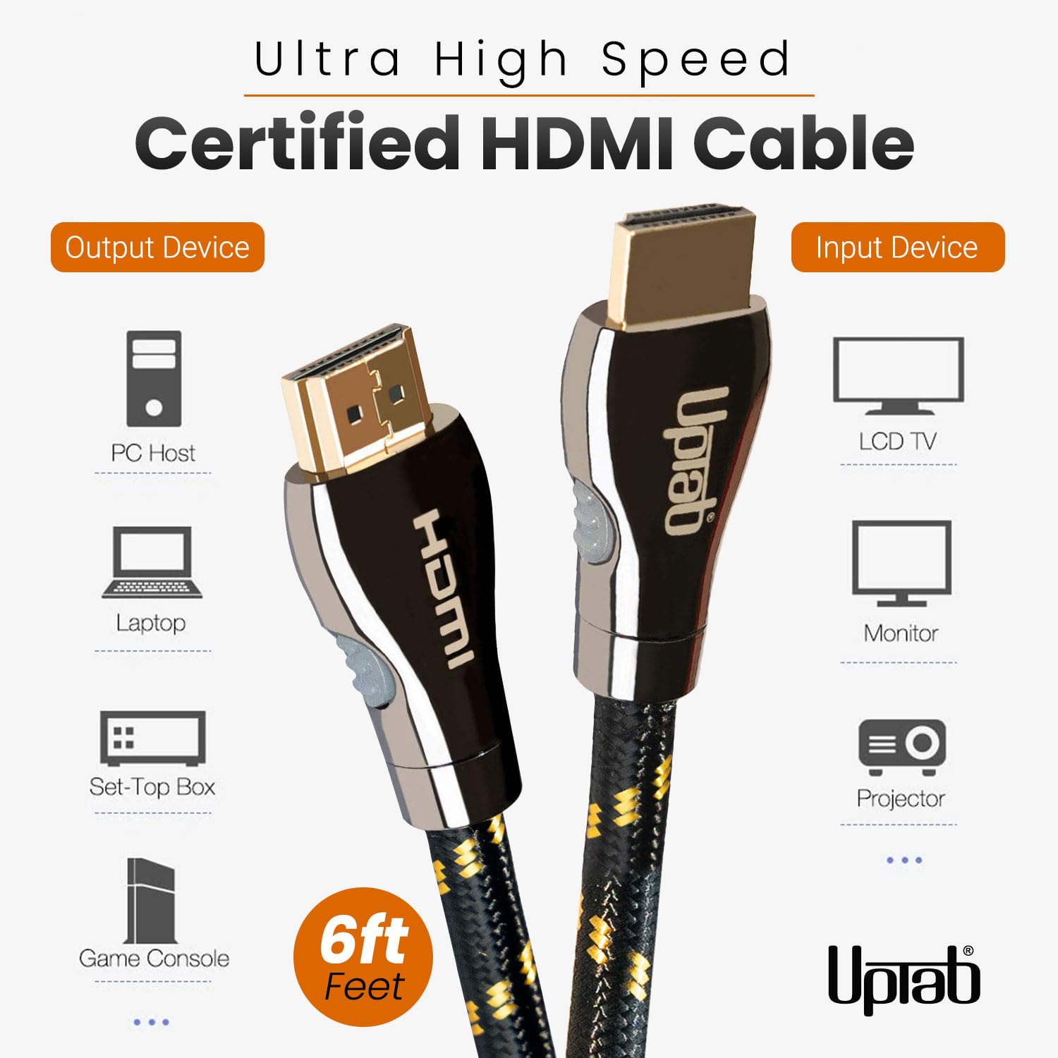 uptab Uptab Certified HDMI Cable 10FT Ultra High Speed 48Gbps HDR for PS5 Xbox Series X RTX 4090 Apple TV 4K Roku Fire Sony LG - View 6 of 8