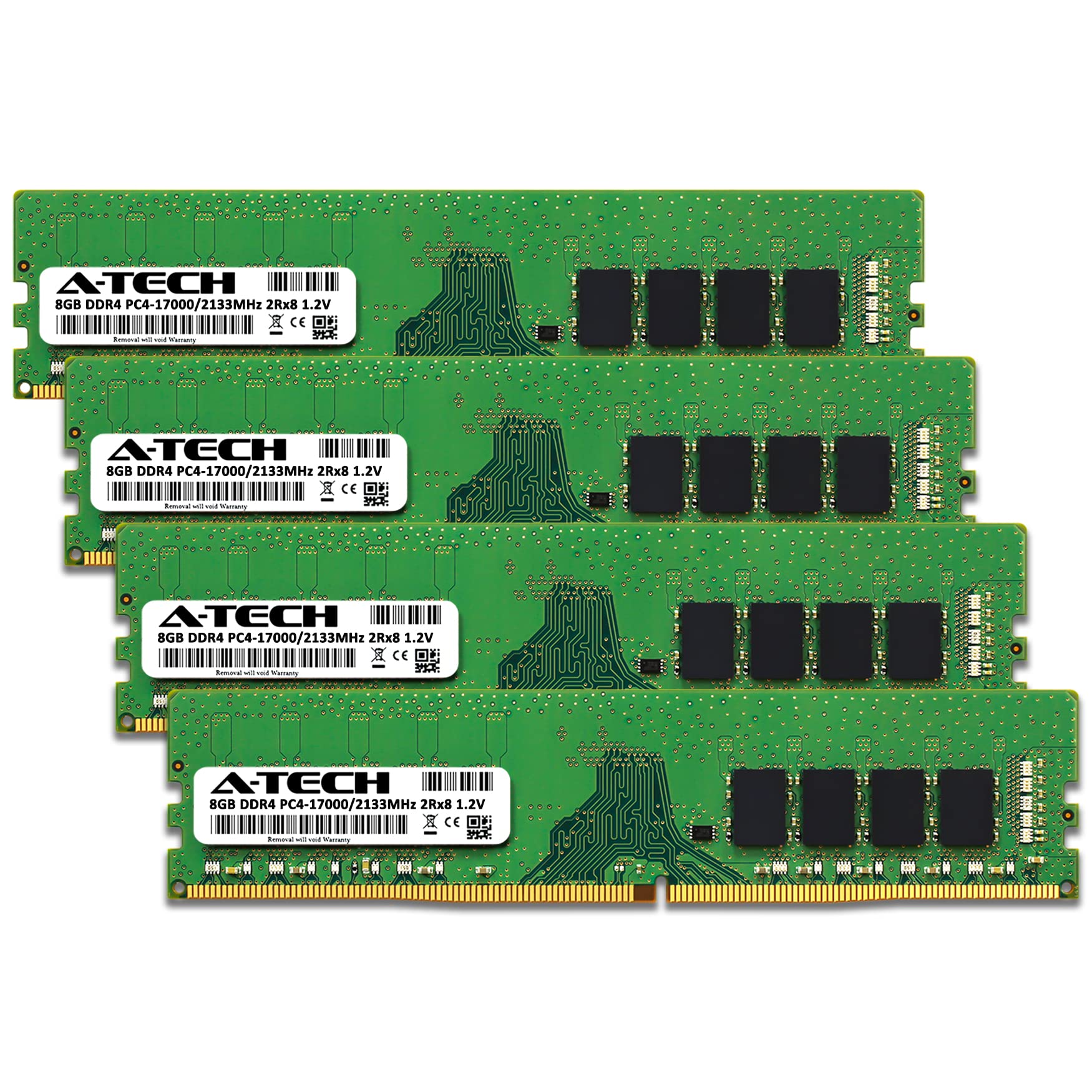 A-Tech 32GB DDR4 2133MHz Desktop RAM Memory Upgrade Kit 4x8GB Non-ECC 288-Pin PC4-17000 CL15 1.2V - View 2 of 7