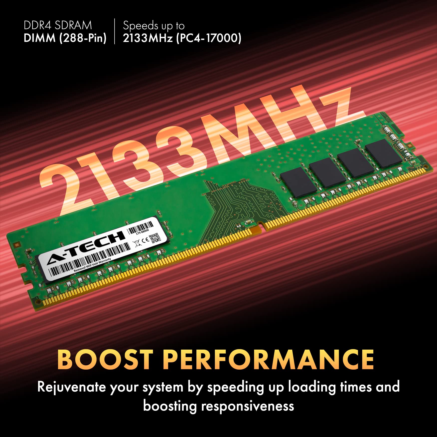 A-Tech 32GB DDR4 2133MHz Desktop RAM Memory Upgrade Kit 4x8GB Non-ECC 288-Pin PC4-17000 CL15 1.2V - View 3 of 7