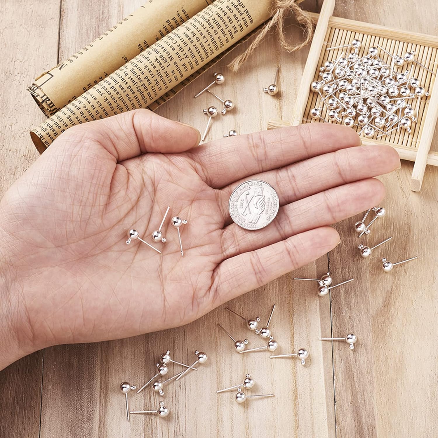 Craftdady Craftdady 100Pcs Silver Ball Post Earring Studs 16x5mm Brass Ear Pins for Jewelry Earring Making - View 4 of 9