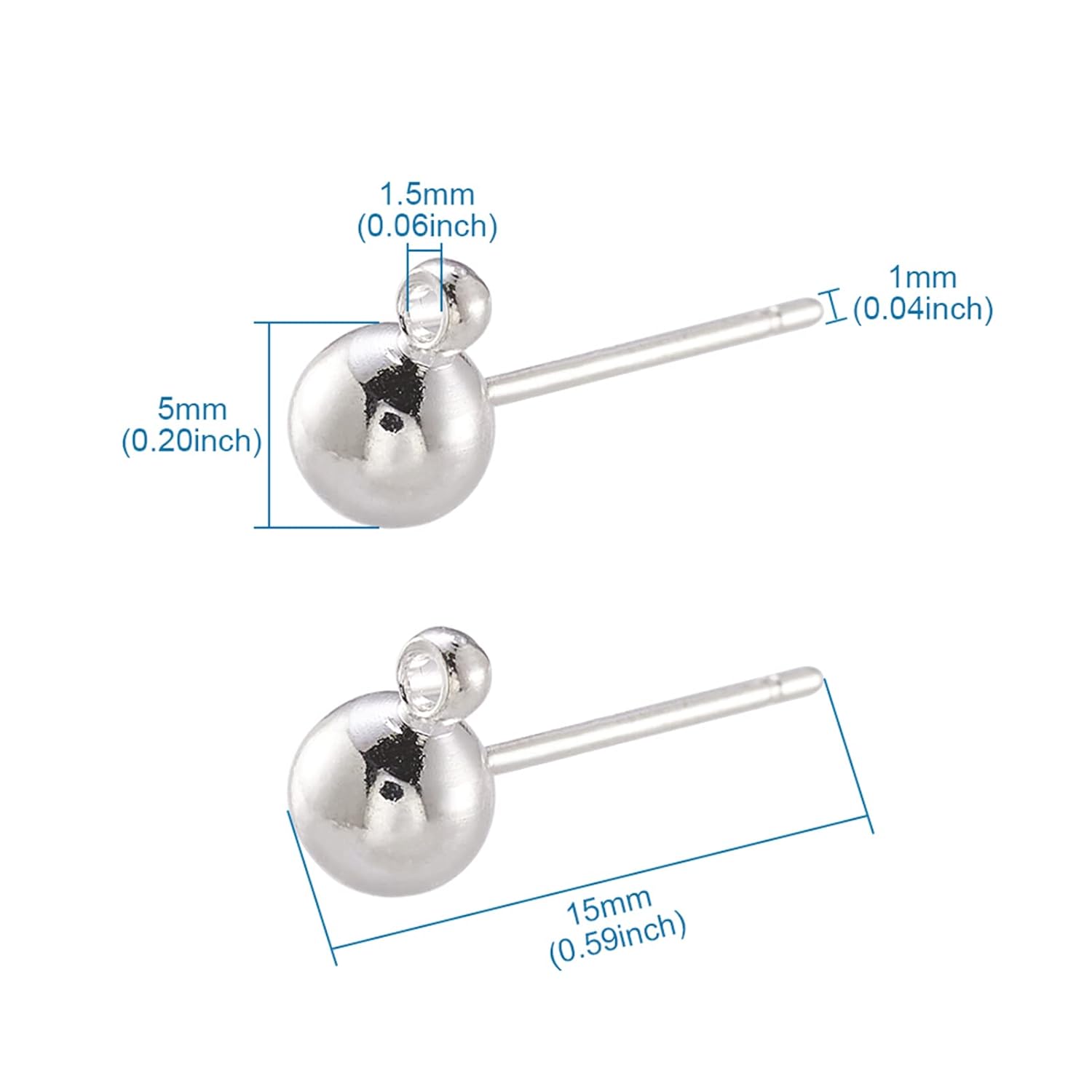 Craftdady Craftdady 100Pcs Silver Ball Post Earring Studs 16x5mm Brass Ear Pins for Jewelry Earring Making - View 5 of 9