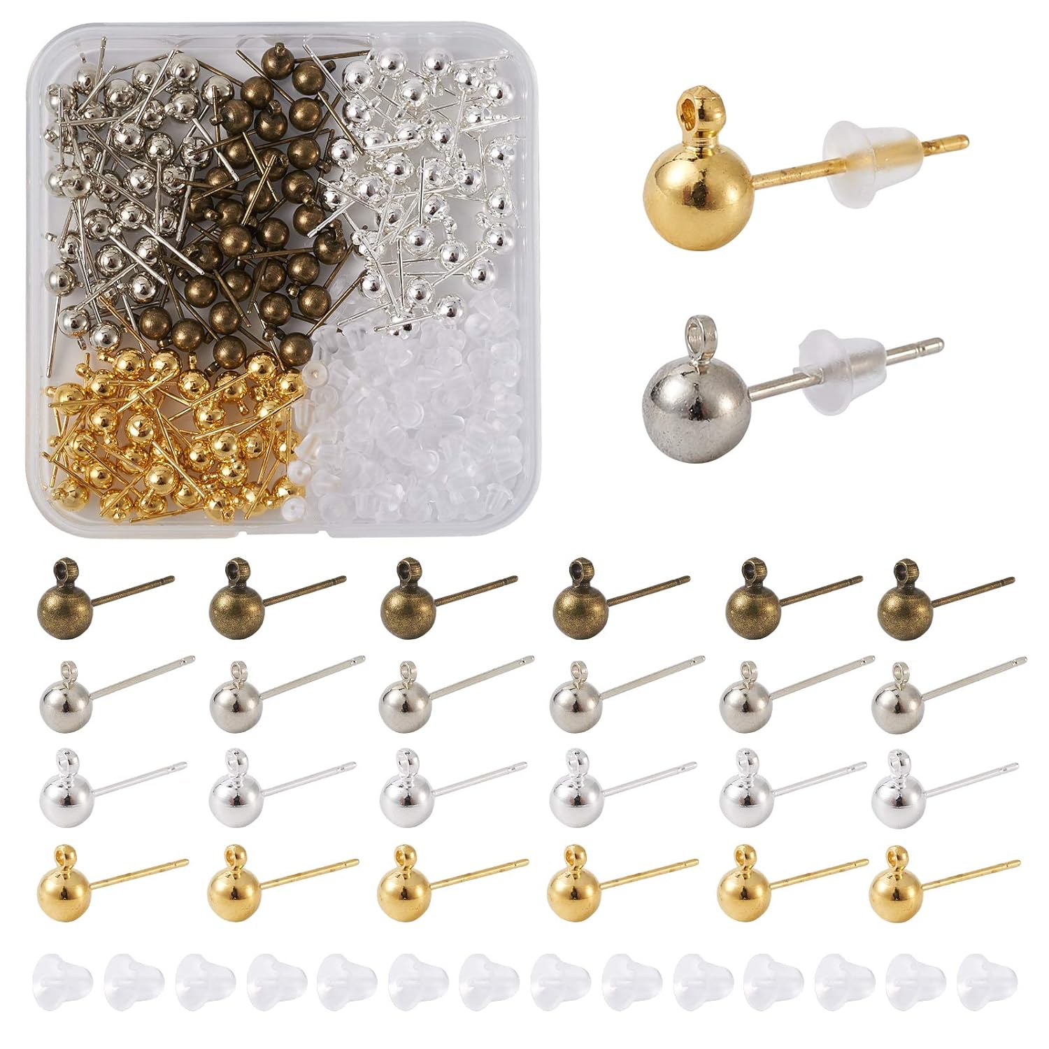 Craftdady Craftdady 100Pcs Silver Ball Post Earring Studs 16x5mm Brass Ear Pins for Jewelry Earring Making - View 7 of 9