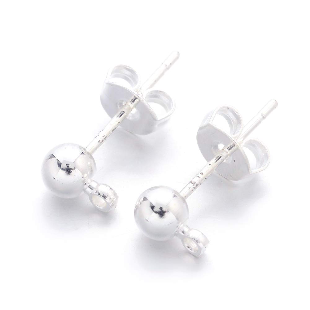Craftdady Craftdady 100Pcs Silver Ball Post Earring Studs 16x5mm Brass Ear Pins for Jewelry Earring Making - View 8 of 9