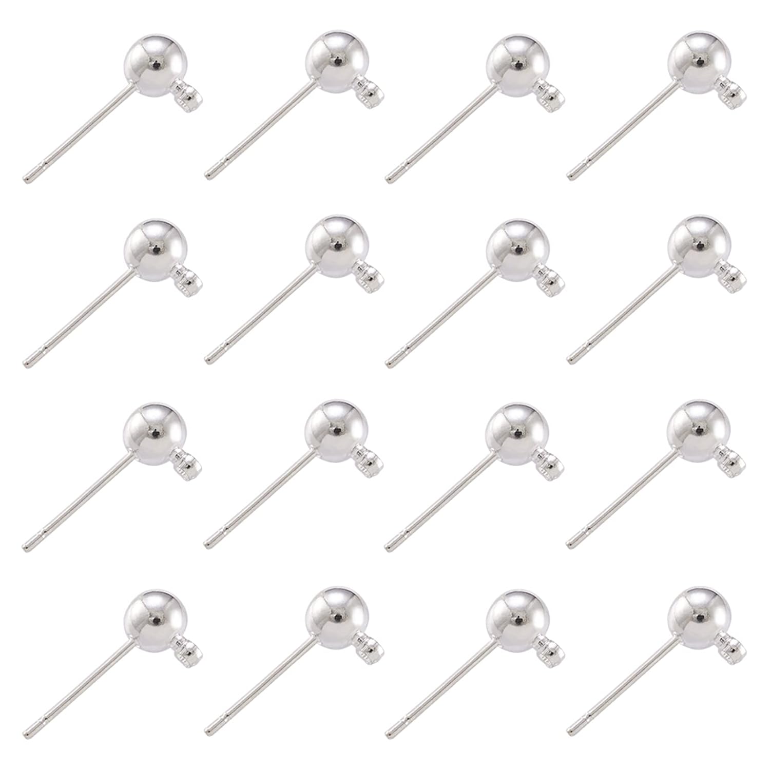 Craftdady 100Pcs Silver Ball Post Earring Studs 16x5mm Brass Ear Pins for Jewelry Earring Making