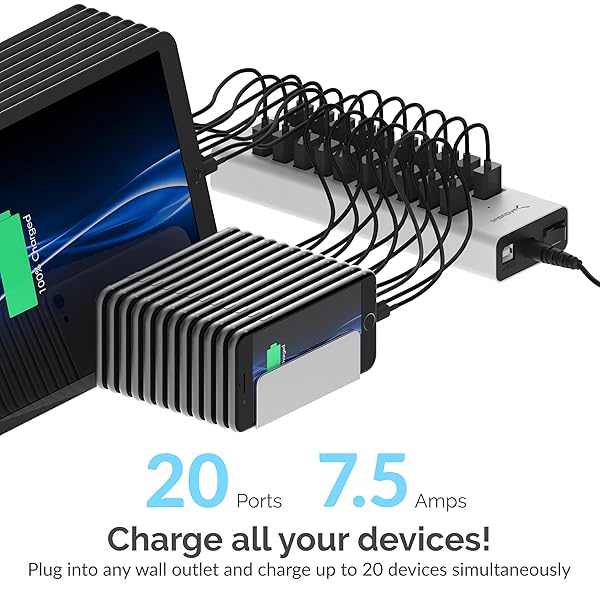 SABRENT SABRENT 90W 20-Port USB 2.0 Fast Charger with 12V Power Supply - Ultimate Charging Solution - View 5 of 7