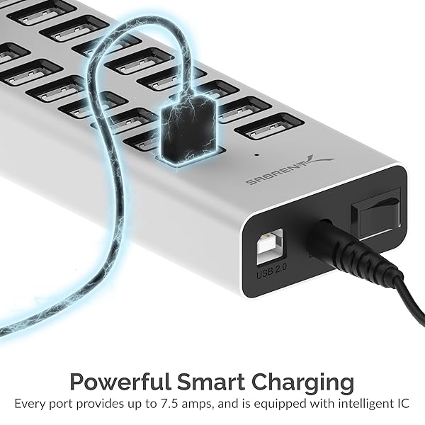 SABRENT SABRENT 90W 20-Port USB 2.0 Fast Charger with 12V Power Supply - Ultimate Charging Solution - View 6 of 7