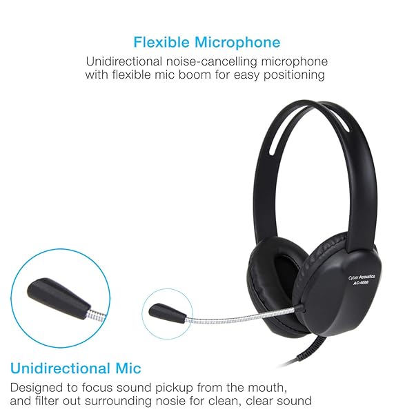 Cyber Acoustics Cyber Acoustics AC-4000 Stereo Headset: Noise-Canceling Mic for PC, Mac & Tablets - Ideal for Classroom & Home Use - View 3 of 6