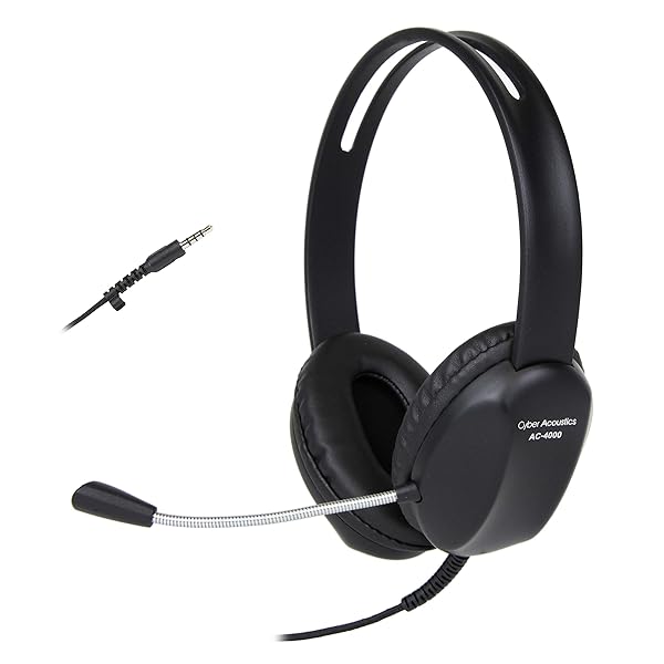 Cyber Acoustics Cyber Acoustics AC-4000 Stereo Headset: Noise-Canceling Mic for PC, Mac & Tablets - Ideal for Classroom & Home Use