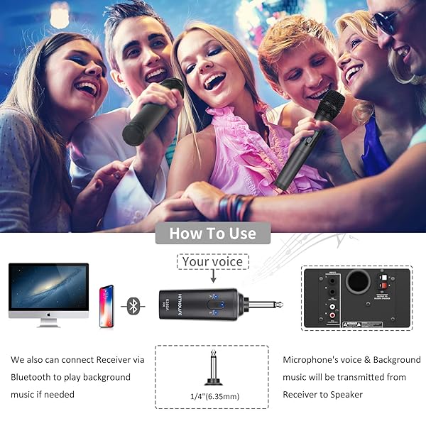Kithouse Kithouse K380A Wireless Microphone Karaoke System Dual Rechargeable Bluetooth Receiver UHF Handheld Mic for Singing Speech Church Elegant Black - View 2 of 6