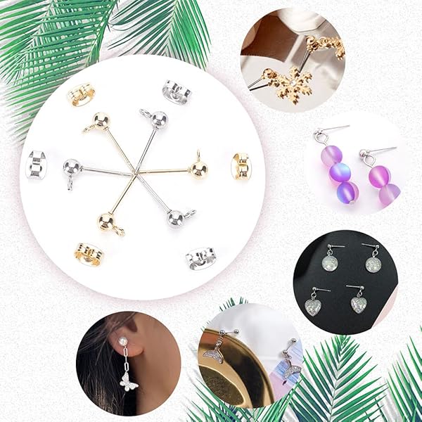 PH PandaHall PH PandaHall 20 Pairs Stainless Steel Earring Posts Flat Back Studs with Loop and Butterfly Backs for DIY Jewelry Making - View 5 of 7