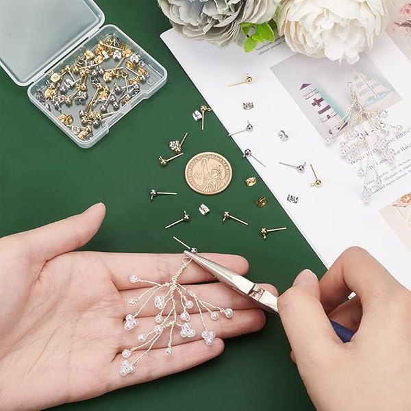 PH PandaHall PH PandaHall 20 Pairs Stainless Steel Earring Posts Flat Back Studs with Loop and Butterfly Backs for DIY Jewelry Making - View 7 of 7