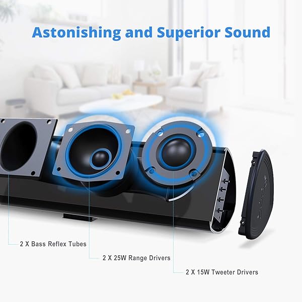 BESTISAN BESTISAN 80W Soundbar for TV - Bluetooth 5.0, Strong Bass, Wall Mountable Home Theater System - View 3 of 8