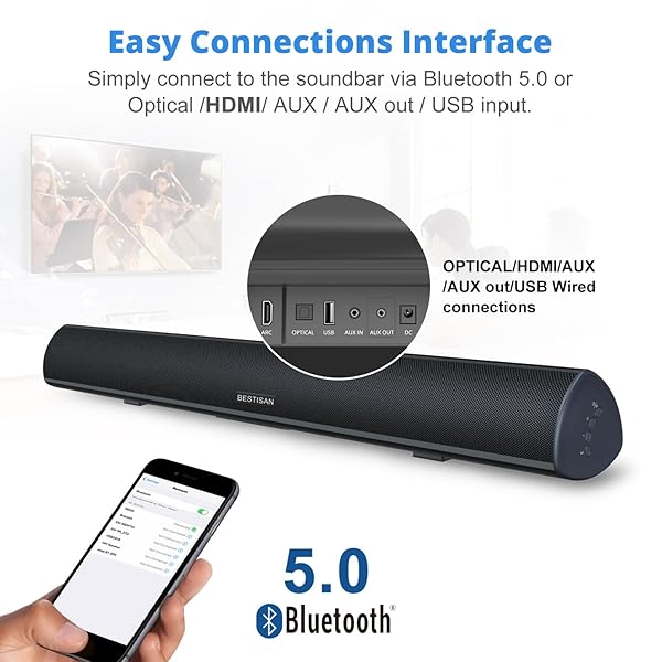 BESTISAN BESTISAN 80W Soundbar for TV - Bluetooth 5.0, Strong Bass, Wall Mountable Home Theater System - View 5 of 8
