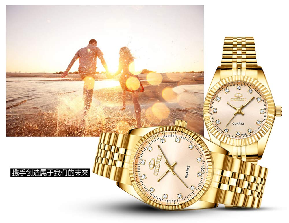 MASTOP Couple Watches Classic Golden Stainless Steel His and Hers Waterproof Quartz Watch Full Gold - View 8 of 8
