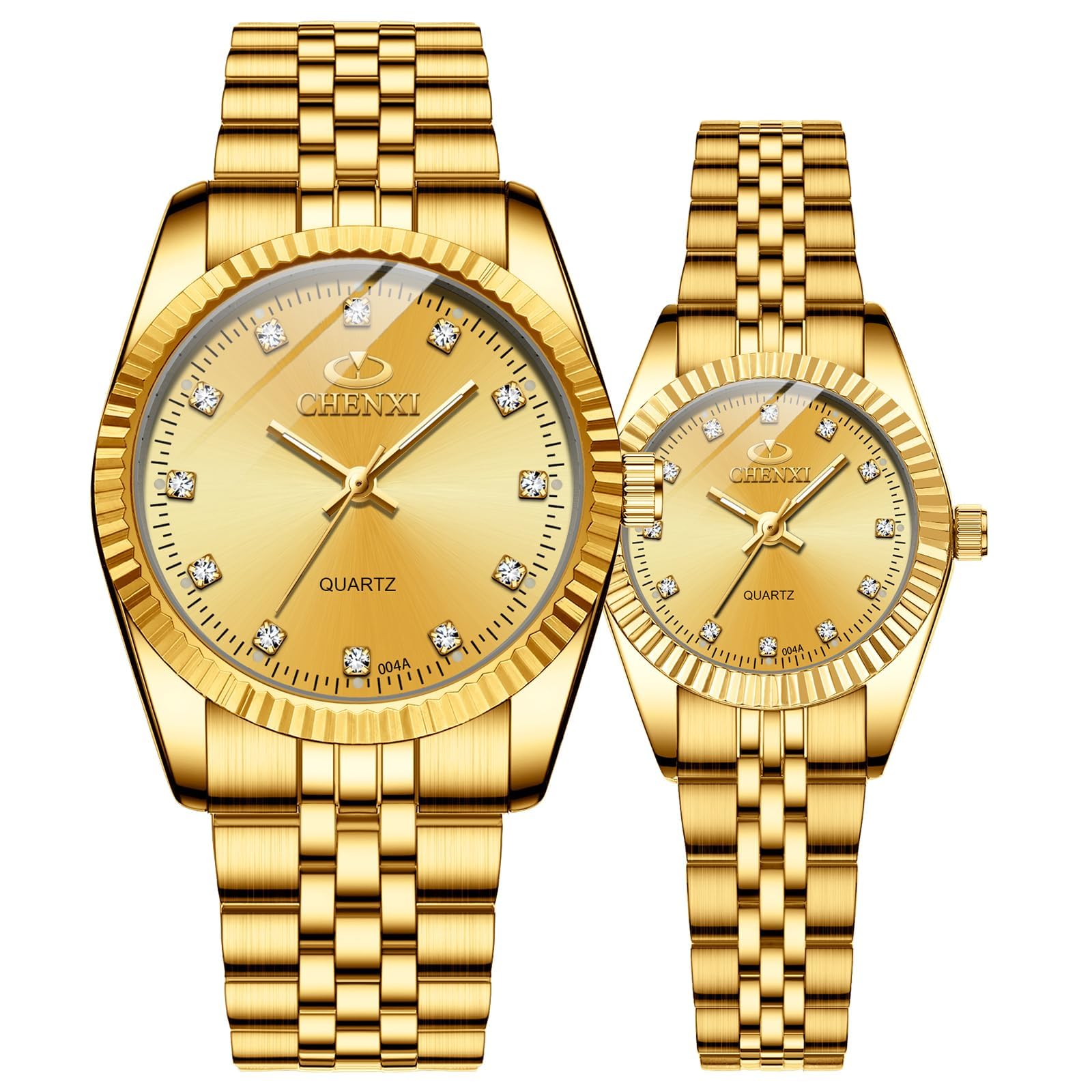 MASTOP Couple Watches Classic Golden Stainless Steel His and Hers Waterproof Quartz Watch Full Gold