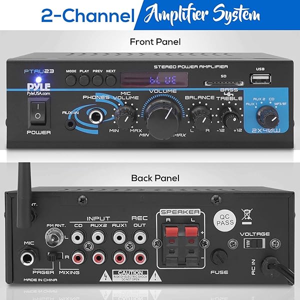 Pyle Pyle PTAU23.5 Mini Power Amplifier System Dual Channel Home Audio Mixer with USB RCA Headphone AUX MIC Input for PA and Home Use - View 3 of 8