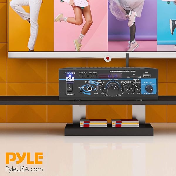 Pyle Pyle PTAU23.5 Mini Power Amplifier System Dual Channel Home Audio Mixer with USB RCA Headphone AUX MIC Input for PA and Home Use - View 7 of 8