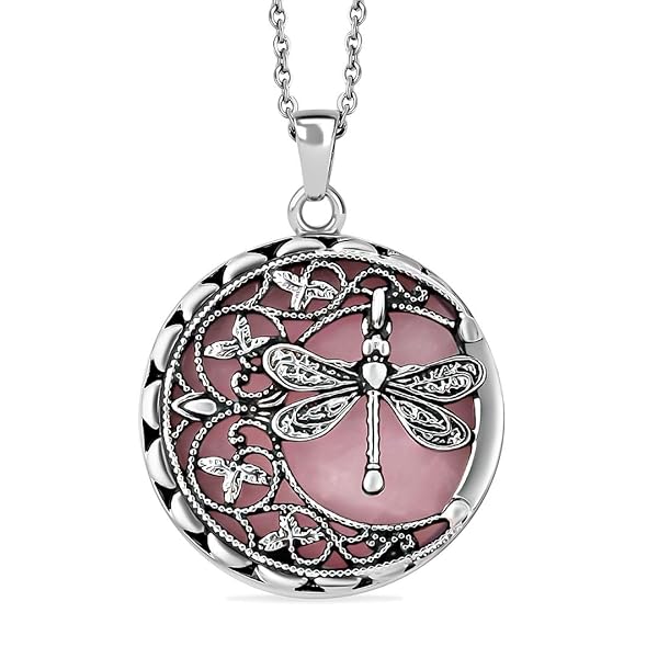 SHOP LC DELIVERING JOY "Shop LC Dragonfly Necklace: Rose Quartz Pendant Jewelry for Women - Perfect Christmas Gift - 20" Length"