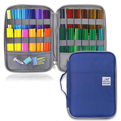 YOUSHARES YOUSHARES 96 Slots Colored Pencil Case - Large Capacity Organizer for Artists & Students (Blue) - Perfect for Prismacolor & Gel Pens