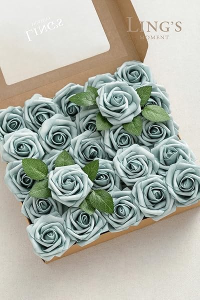 Ling's moment Ling's Moment 50Pcs Dusty Blue Roses Real Touch Foam Flowers for Wedding Bouquets Centerpieces and Home Decor - View 2 of 5