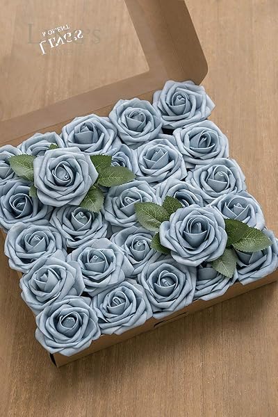 Ling's moment Ling's Moment 50Pcs Dusty Blue Roses Real Touch Foam Flowers for Wedding Bouquets Centerpieces and Home Decor - View 5 of 5