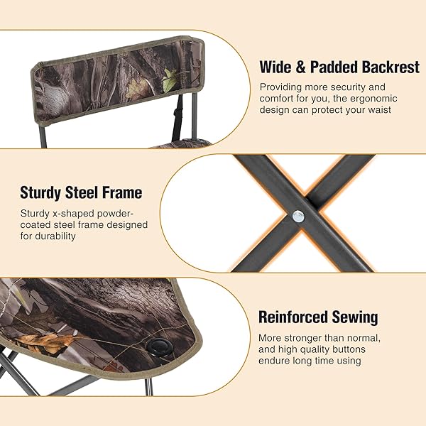 REDCAMP REDCAMP 2-Pack Portable Folding Tripod Hunting Chairs with Back Camo Fishing Stool for Camping and Hiking - View 4 of 9
