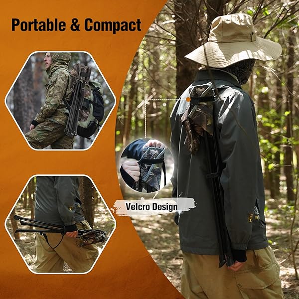 REDCAMP REDCAMP 2-Pack Portable Folding Tripod Hunting Chairs with Back Camo Fishing Stool for Camping and Hiking - View 7 of 9