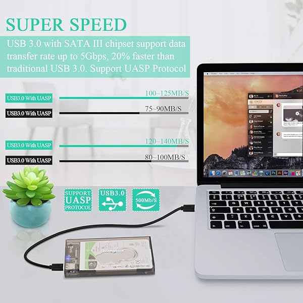 Tccmebius Tccmebius 2.5'' USB 3.0 Hard Drive Enclosure for 6TB SATA HDD/SSD - Tool-Free, UASP, Sleep Function - View 3 of 9