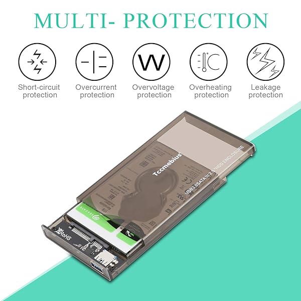 Tccmebius Tccmebius 2.5'' USB 3.0 Hard Drive Enclosure for 6TB SATA HDD/SSD - Tool-Free, UASP, Sleep Function - View 5 of 9